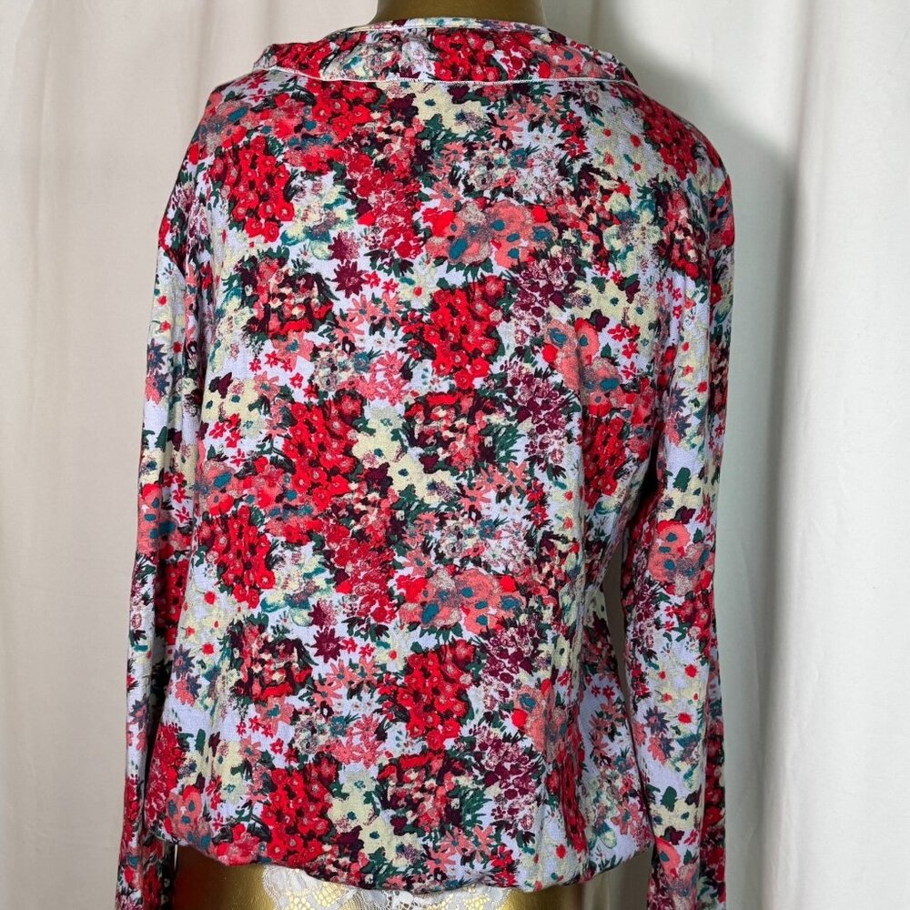 Free People Women's Heat Wave Thong Bodysuit Size Medium Floral Ruffle Blue Red - Picture 6 of 10